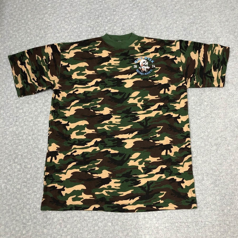 CottonNet Bike Week Daytona Beach Shirt Mens XL Green Camo Skull Biker Tee
